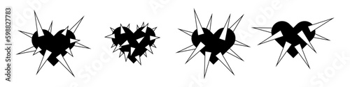 Spikey black heart illustration. Goth heart for Halloween design. Vector isolated on white background.