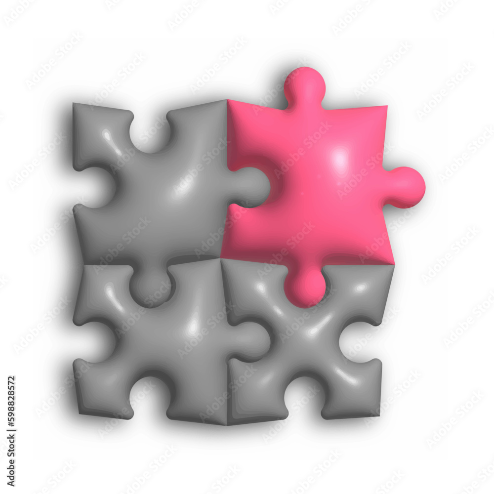 Puzzles . The red puzzle element stands out among the gray elements. 3d illustration for creative ideas and creative design. Volumetric style, rendering Puzzles . The red puzzle element stands out among the gray elements. 3d illustration for creative ideas and creative design. Volumetric style, rendering