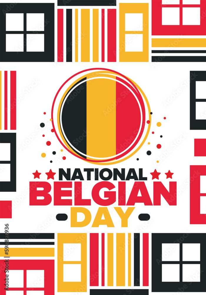Belgian National Day. Belgium Independence day. Annual holiday in Belgium, celebrated in Jule 21. Patriotic design. Poster, greeting card, banner and background. Vector illustration