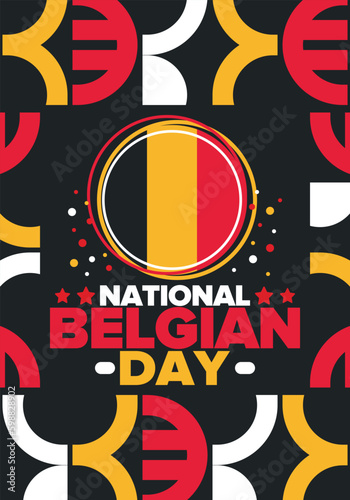 Belgian National Day. Belgium Independence day. Annual holiday in Belgium, celebrated in Jule 21. Patriotic design. Poster, greeting card, banner and background. Vector illustration