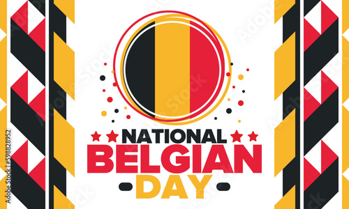 Belgian National Day. Belgium Independence day. Annual holiday in Belgium, celebrated in Jule 21. Patriotic design. Poster, greeting card, banner and background. Vector illustration
