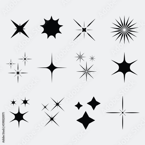 Flat Sparkling Star Collection Vectors with Star Symbols and Shine Illustrations