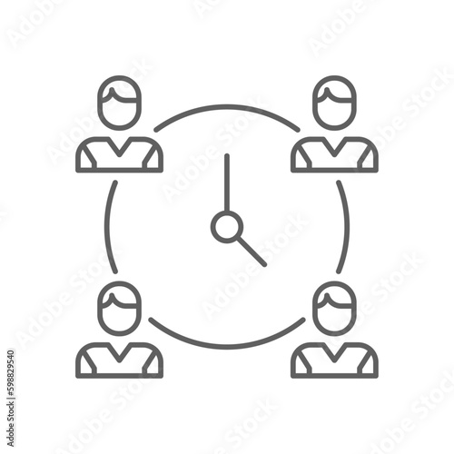 Deadline Team work icon with black outline style. clock, graphic, day, calendar, watch, date, alarm. Vector illustration