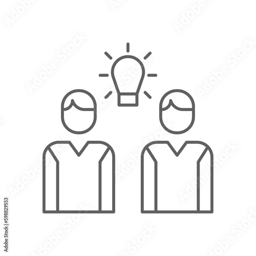 Idea Team work icon with black outline style. creative, light, innovation, graphic, line, concept, bright. Vector illustration