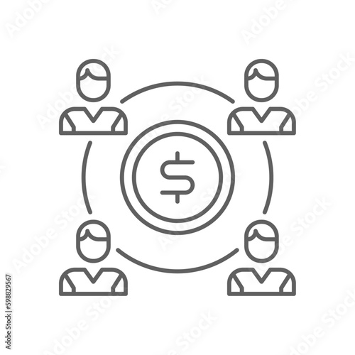 Funding Team work icon with black outline style. investment, loan, deposit, fund, savings, banking, budget. Vector illustration