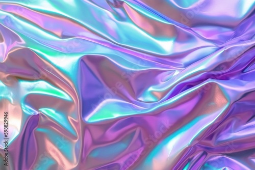 Background with iridescent holographic color effect, wrinkled foil. Generative AI