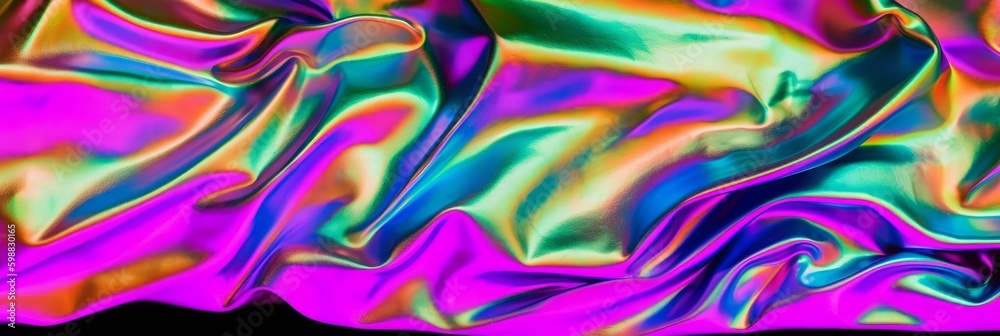 Background with iridescent holographic color effect, wrinkled foil. Generative AI Background with iridescent holographic color effect, wrinkled foil. Generative AI