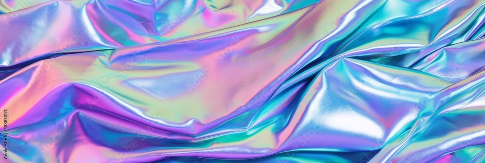 Background with iridescent holographic color effect, wrinkled foil. Generative AI Background with iridescent holographic color effect, wrinkled foil. Generative AI
