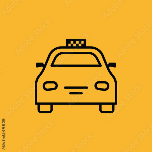 Black linear taxi vector icon. Front side of taxi car trendy icon style.