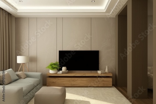 3d rendering of modern living room with tv on the wall, generative Ai