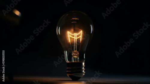 Light bulbs on dark background. Idea concept. Ai generated.