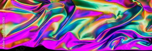 Background with iridescent holographic color effect, wrinkled foil. Generative AI