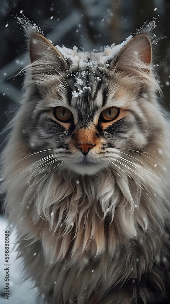 portrait of a cat in the snow portrait of a cat in the snow