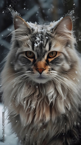 portrait of a cat in the snow