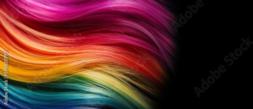 Beautiful long hair with rainbow color effect, copy space, blank area. Generative AI