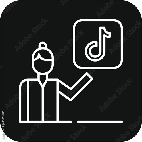 Tik tok ads people Marketing people icon with black filled line style. media, online, app, interface, mobile, smartphone, network. Vector illustration