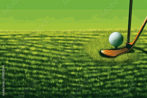 Golf club and ball tee on grass field, vector sport tournament poster background. Golf championship or team competition event banner with golf ball and stick on green putter field background