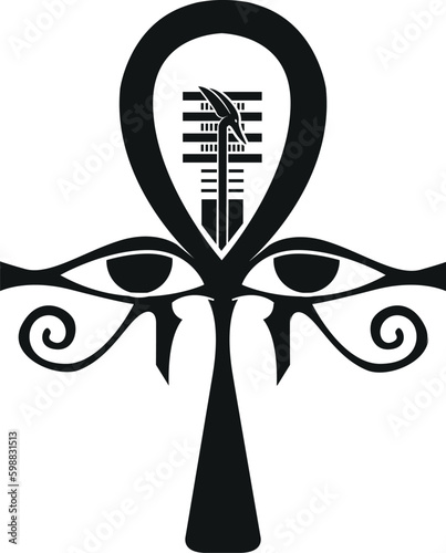 Egyptian ankh and Djed .Was  Eye of Horus and Eye of Ra  Eternal icon - vector 