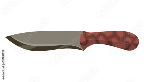 Military hunting knife. Combat weapon blade, vector model type. Trapper sword or hunter knife blade. Protection concept. Warrior blade or jackknife on white background
