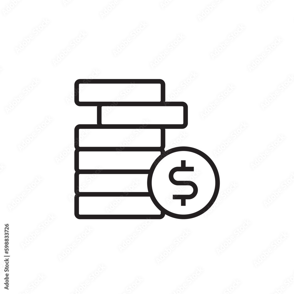 Coins Finance and economy icon with black outline style. money, finance, cash, investment, payment, exchange, dollar. Vector illustration Coins Finance and economy icon with black outline style. money, finance, cash, investment, payment, exchange, dollar. Vector illustration