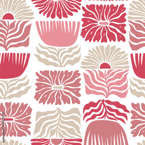 abstract floral seamless pattern with matisse inspired flowers on white background. Good for textile prints, wallpaper, scrapbooking, stationary, wrapping paper, etc. EPS 10