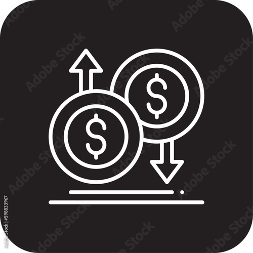 Currency Excharge Finance and economy icon with black filled line style. income, investment, profit, accumulation, pay, tax, money. Vector illustration