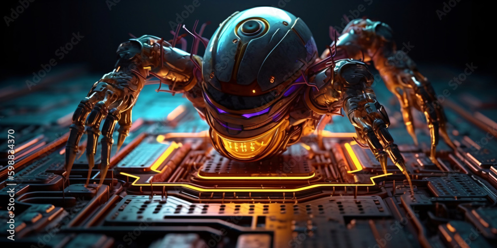 science fiction supercomputer design, futuristic high-tech cpu, colorful abstract circuit board design, generative ai