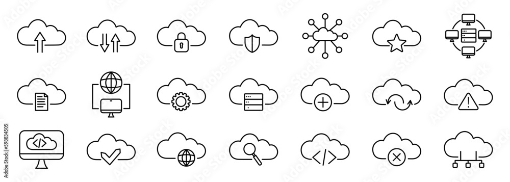Cloud data icons. Cloud computing and cloud technology. Cloud data icons. Cloud computing and cloud technology.