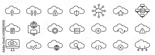 Cloud data icons. Cloud computing and cloud technology. 