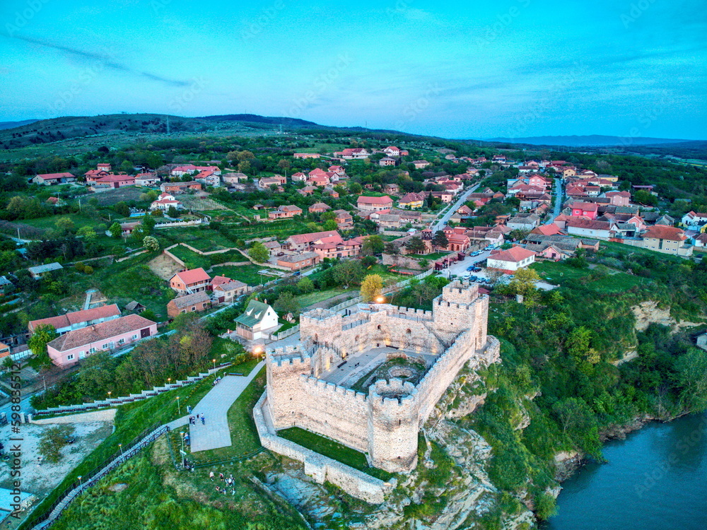 Majestic old medieval fortress Ram by the River Danube at sunset located in Serbia