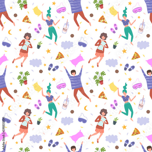 Pajama party. Seamless pattern, vector illustration.