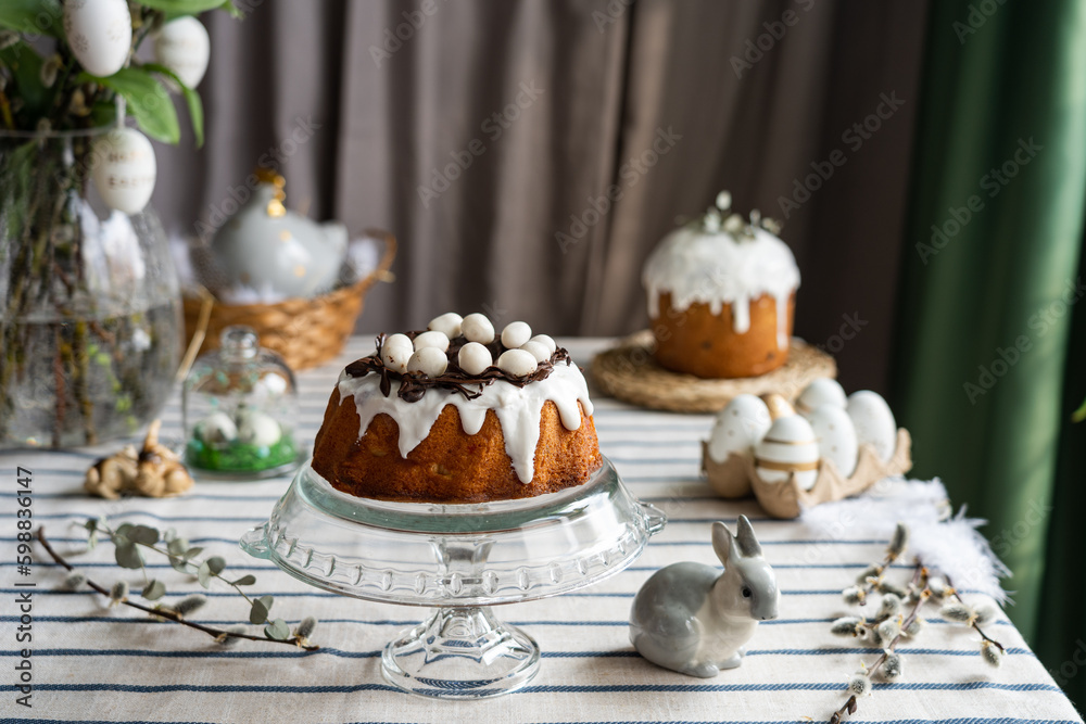 Easter still life with Easter cake and Easter bunny Easter still life with Easter cake and Easter bunny