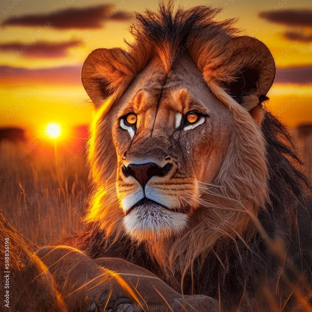 Naklejka premium Beautiful proud adult lion close-up.