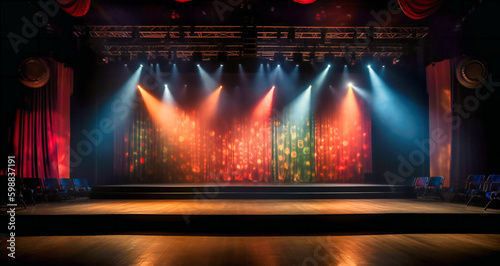 stage with spotlights and curtain for live concert set