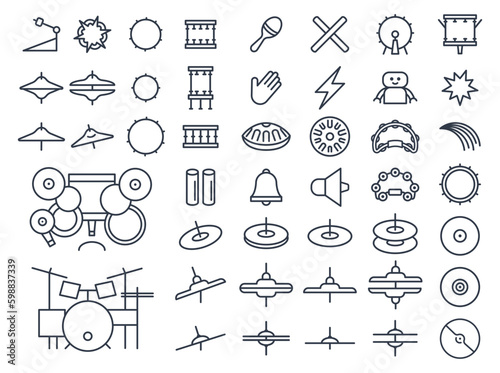 Drums icons set. Musical instrumnet and creative hobby pictogram. photo