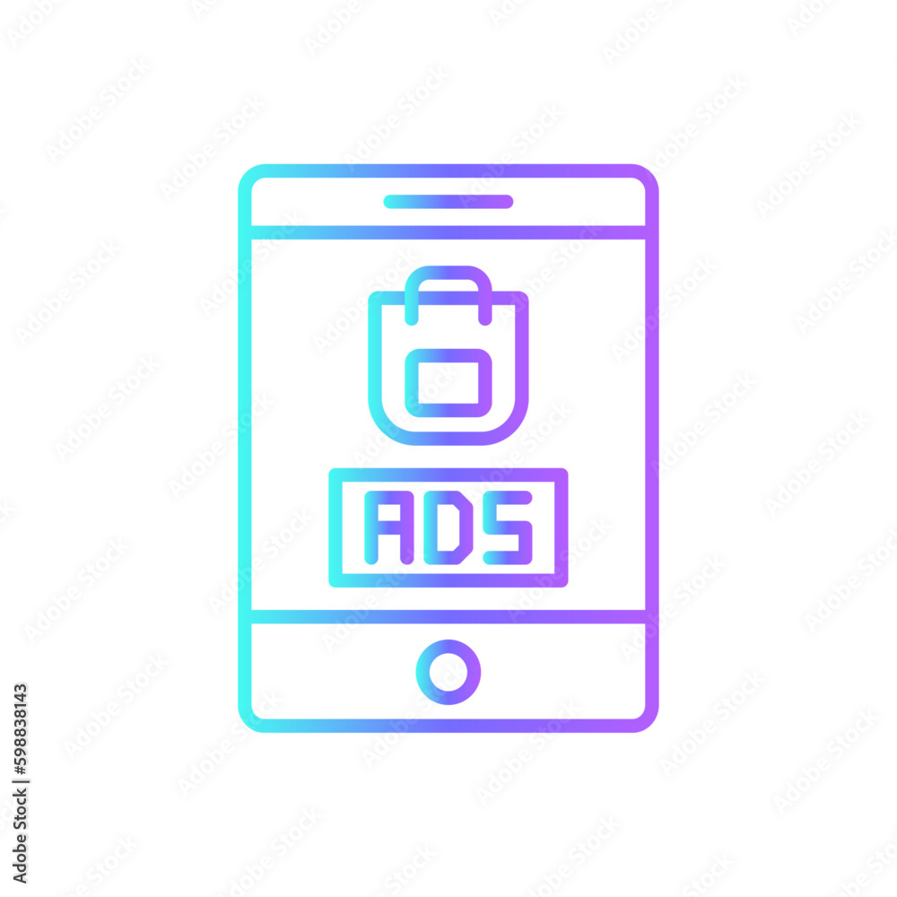 Mobile Ads Shopping icon with blue duotone style. web, internet, video, social, communication, promotion, campaign. Vector illustration