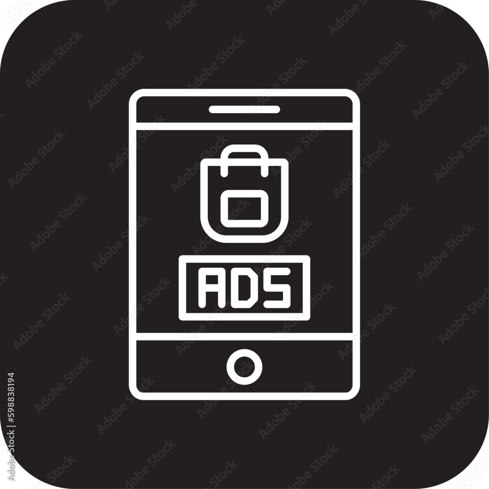 Mobile Ads Shopping icon with black filled line style. web, internet, video, social, communication, promotion, campaign. Vector illustration Mobile Ads Shopping icon with black filled line style. web, internet, video, social, communication, promotion, campaign. Vector illustration