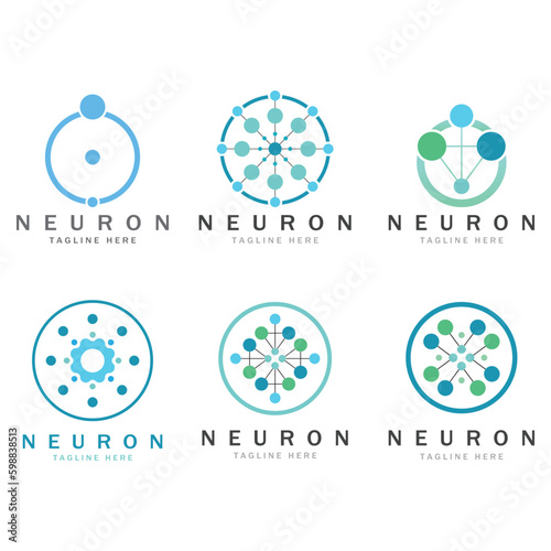 Neuron logo or nerve cell logo design,molecule logo illustration template icon with vector concept