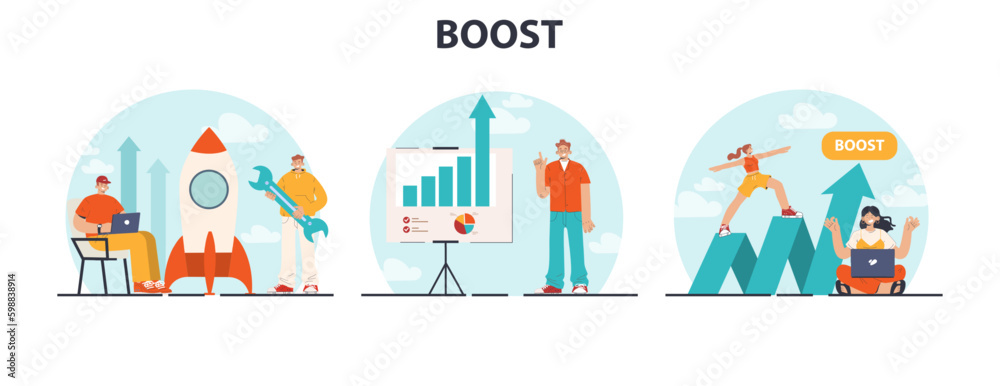 Boost set. Business growth, professional improvement or career Boost set. Business growth, professional improvement or career
