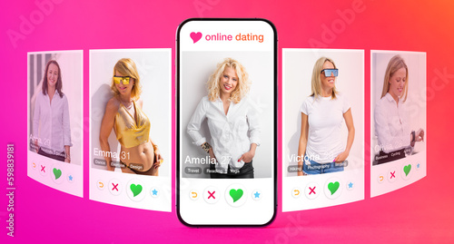 Different women profile photos on sample online dating app photo