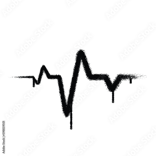 Vector graffiti spray paint heart rate elektrokardiogram signal isolated vector illustration