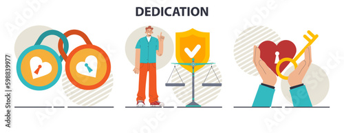 Dedication concept set. Characters corporate loyalty and personal