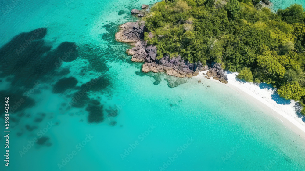 Breathtaking aerial view of a pristine, turquoise lagoon surrounded by lush. Generative AI