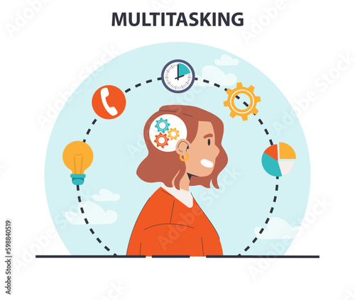 Multitasking. Effective and competent female office worker managing