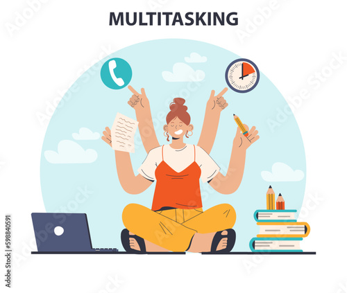 Multitasking. Effective and competent female office worker managing