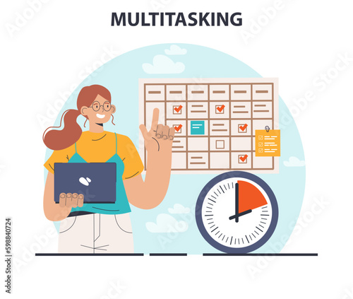 Multitasking. Effective and competent female office worker managing