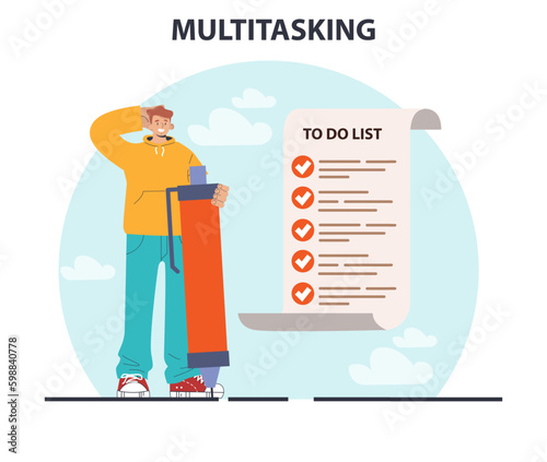 Multitasking. Effective and competent male office worker managing