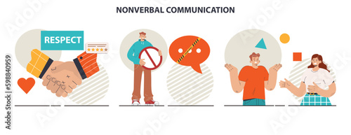 Non-verbal communication set. Body language through interpersonal