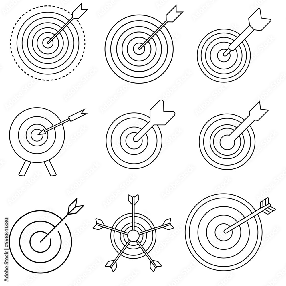 Target with arrow vector icon set. bullseye illustration sign collection. archery symbol.