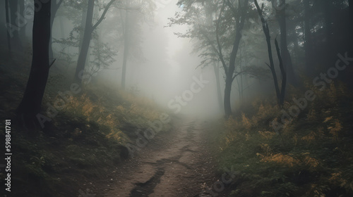 Enchanted Forest: A Misty Trail Adventure. Generative AI